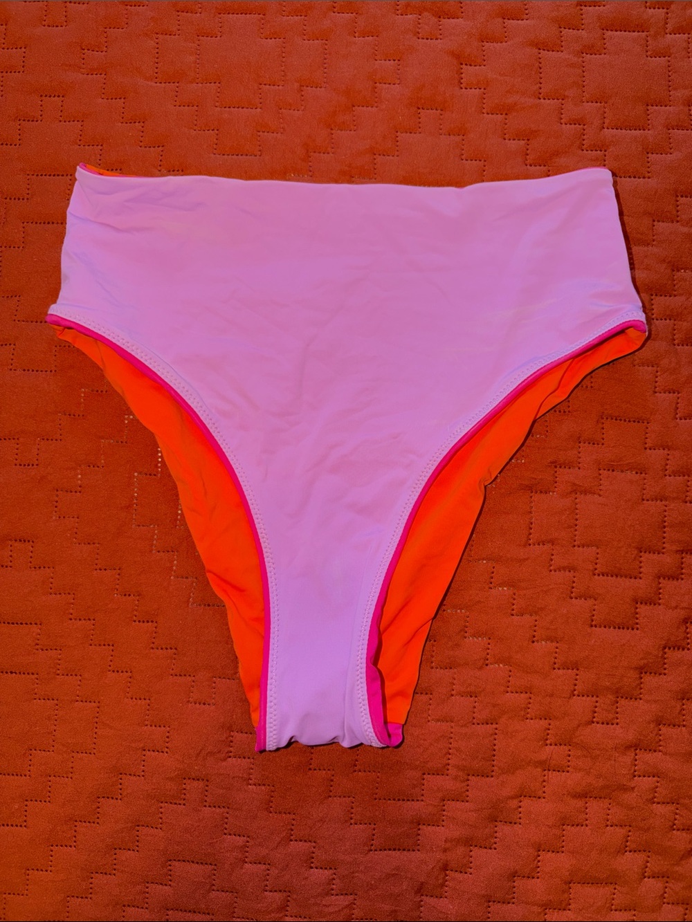 Marine Layer Women's High-Waist Reversible Bikini Bottom - Pink/Orange/Lilac. XS